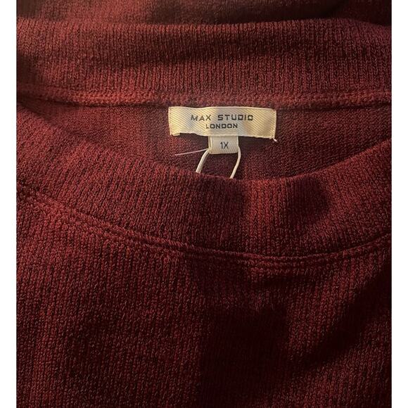 Max Studio Wine Tie Cinched Sleeve Ribbed Top Size 1X NWT - Picture 10 of 10
